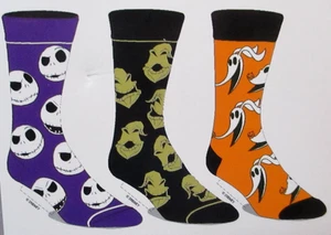 Disney Nightmare Before Christmas Socks Mens 8-12 3 Pair Crew Jack Oogie Zero - Picture 1 of 7