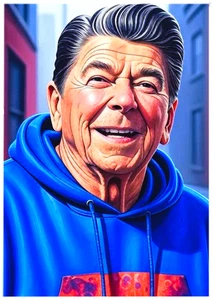 RONALD REAGAN * ACEO personalizado * Novedad * PRESIDENTES con SUDADERAS CON CAPUCHA * Tarjeta de arte - Imagen 1 de 2