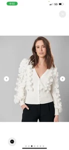 Anne Fontaine Beige Ruffle Cardigan Size 10 - Picture 1 of 15
