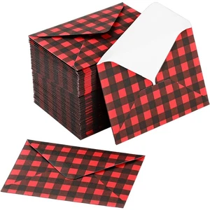 100 Pcs Christmas Mini Gift Card Envelopes Bulk 4 x 2.8 Inch Red Black Buffal... - Foto 1 di 6