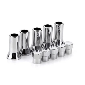 Silver Chrome Valve Stem Caps Covers 4x + Long Sleeve Chromies Car/Bicycle TR414 - Picture 1 of 5