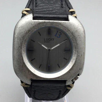 Reloj Hombre Lucky Brand 42mm Tono Plateado Cuero Negro Puño Correa Batería Nueva Foto 1 de 4
