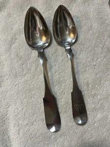 COIN SILVER ? 8 3/4” Table Spoons R &W Wilson Philadelphia FIDDLEBACK 76 Grams - Picture 1 of 16