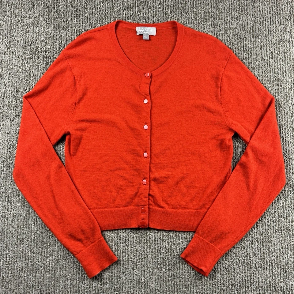 J Crew 女式 S 羊绒开衫毛衣圆领长袖红色 — 第 1/4 张图片