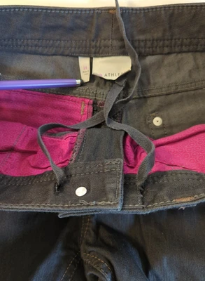 ATHLETA Women Frontier Jeans 14 Black Dark Blue Denim Straight Leg Easy Comfort - Image 1 of 4