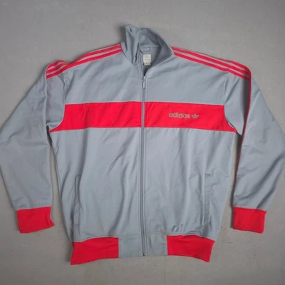 Vintage Adidas Track Jacket Gray Red Stripes Big Trefoil Logo Retro Sportswear - Image 1 of 4