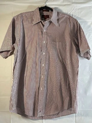 Nordstrom Shirt Button Up Mens 16 Red Brown Striped Short Sleeve Classic - Image 1 of 4
