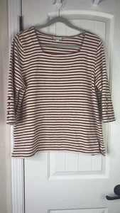 J. Jill Women’s Sz XL Square Neck Knit Striped Top 3/4 Sleeve Buttons - Picture 1 of 11
