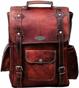 Vintage Real Leather Backpack Weekend Travel Shoulder Daypack Laptop BagPL1-1.14 - Picture 1 of 5