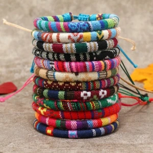 Pulsera cuerda trenzada nudo cáñamo algodón estilo étnico bohemio hombres mujeres joyas - Imagen 1 de 17