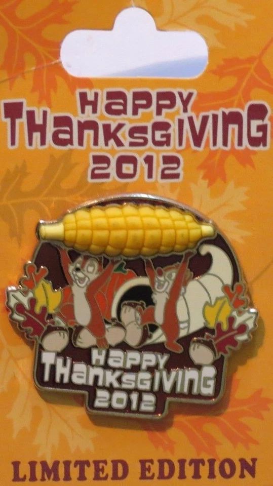 DISNEY WDW DLR HAPPY THANKSGIVING 2012 CHIP N DALE FREE D 3D CORN LE 3000 PIN - Image 1 of 1