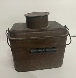 Antike Blechbergleute 3-stufige Brotdose/Abendessen Eimer Eisenbahn Holzgriff 1800er - Bild 1 von 11