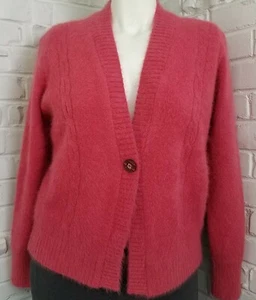 Venesha Blush Pink Angora Cable Darted Sweater Vintage Lined Strass Button M - Bild 1 von 12