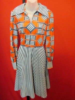 JOSEPH I. MAGNIN 1960 年代 Mod 布手风琴褶饰秋千裙连衣裙 M/L 嬉皮 — 第 1/4 张图片