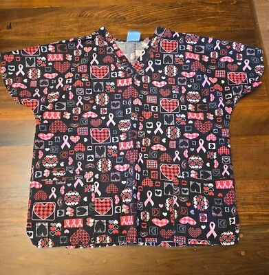 Breast Cancer Awareness Heart Scrub Top, Size Large - Image 1 of 3