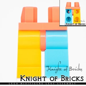LEGO Minifigure Legs CORAL Hips Medium Azure Left Leg Bright Light Orange Right - Picture 1 of 4