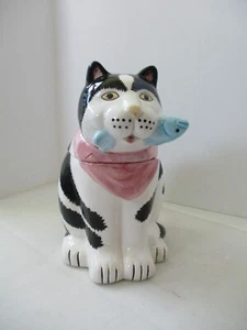 Vintage Cookie Jar Cat and Fish Ceramic - Picture 1 of 18