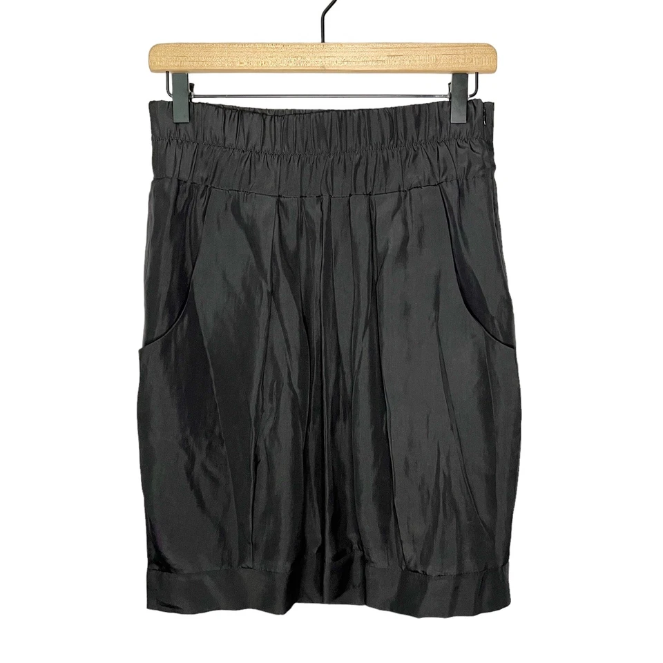 Gunex Made in Italy Pleated Silk Pocket Skirt Women's Size 4 Black - Image 1 of 4