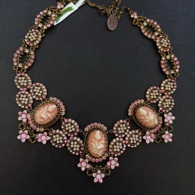 Collar Michal Negrin Rosas Rosa Camafeo Renacimiento Victoriano Micro Cristales Babero De Colección Foto 1 de 4