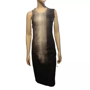 Helmut Lang Gray White Sheath Pencil Dress Wool Chic Long Length Sleeveless SM 6 - Picture 1 of 18