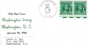 1940 860 1 cent Washington Irving FDC