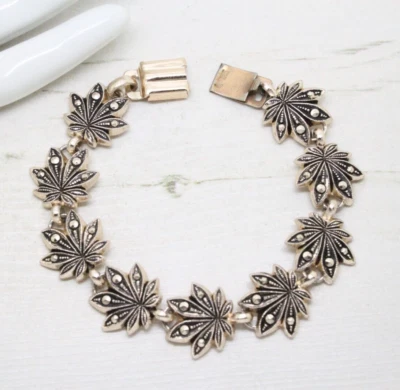 Vintage Signed Globus Eloxal Floral Leaf Panel Link BRACELET Jewellery - Image 1 of 4