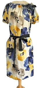 Simply Vera Wang Kleid, Aquarell Blumen Ballonärmel S Gürtel Knie Etuikleid Rhein - Bild 1 von 5