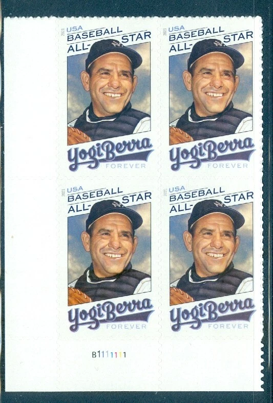 US 5608 Baseball All Star, Yogi Berra, Plate # Block/4, Self Adhesive, Mint NH - Image 1 of 1