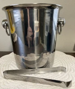 Ikea Stainless Steel Wine Champagne Cooler Ice Bucket & Tongs 871.211.85 15090 - Picture 1 of 13