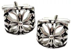 Argento Stile Vintage Intagliato Fiore Uomo Matrimonio Regalo Da Gemelli Diretta - Foto 1 di 1