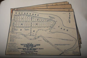 Wetherbee Lake Karte Vintage Blaudruck (N5R) Manteca Kalifornien 1933 San Joaquin Co - Bild 1 von 7