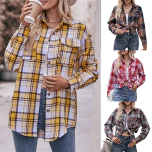 Plaid Shirt Women's Clothing Eisure Fashion Polyester Oversize Loose Sports Coat - Picture 1 of 21