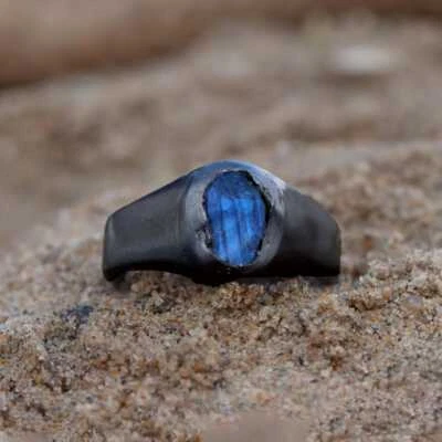 Anillo de labradorita áspera natural, anillo de plata de ley 925, anillo de labradorita para hombre Foto 1 de 3