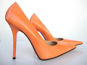 GIOHEL ITALY HEELS POINTY TOE NEW PUMPS SCHUHE LEATHER DECOLTE ARANCIO ORANGE 38 - Picture 1 of 6
