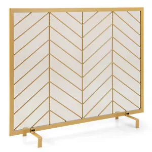 Single Panel Fireplace Screen Solid Wrought Iron Mesh Fire Spark Guard 38x31 in - Picture 1 of 10
