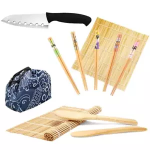 Sushi Making Kit Bamboo w/Chef Knife Rolling Mats Chopsticks Rice Paddle DIY Set - Picture 1 of 7