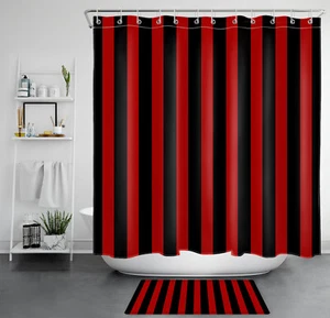 Modern Farmhouse Black and Red Striped Shower Curtain Bathroom Accessories Set - Picture 1 of 21