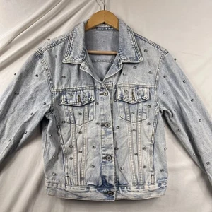 Giacca denim Veveret colore blu righe strass denim jacket US Medium - Foto 1 di 11