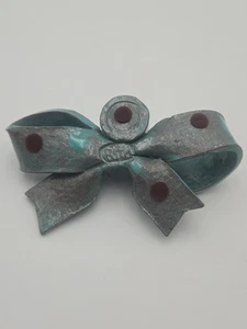 Vintage Handmade Ceramic Bow Candle Holder Blue Teal Polka Dot Ribbon Design 7" - Picture 1 of 5