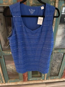 Chicos Plus Size Royal blue Tank With Sequence Accents Size 3 New With Tags - Picture 1 of 4