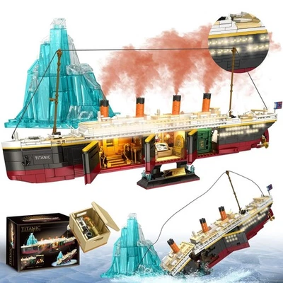Titanic with Icebergs Building Block Set 2288 Pieces Block Model Set With Light - Image 1 of 4