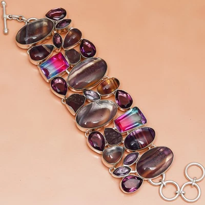 Fluorite  Amethyst Quartz Gemstone Jewelry Bracelet 7-8'' - Image 1 of 4