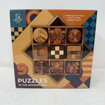 9 in 1 Wooden Brain Teaser Puzzles Box Set for Adults Teens and Kids, Mind Games - Image 1 of 4