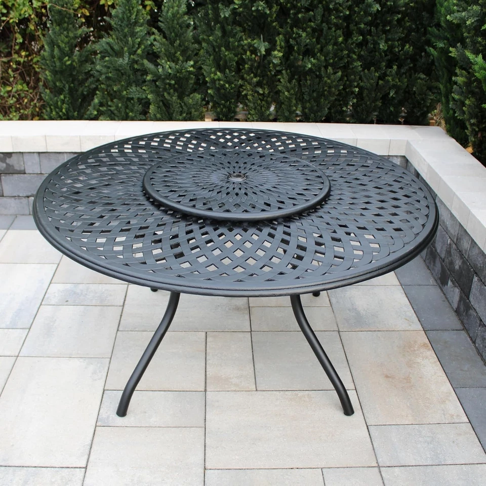Contemporary Modern Outdoor Mesh Aluminum 59-in Large Black Round Patio Dining - Image 1 of 4
