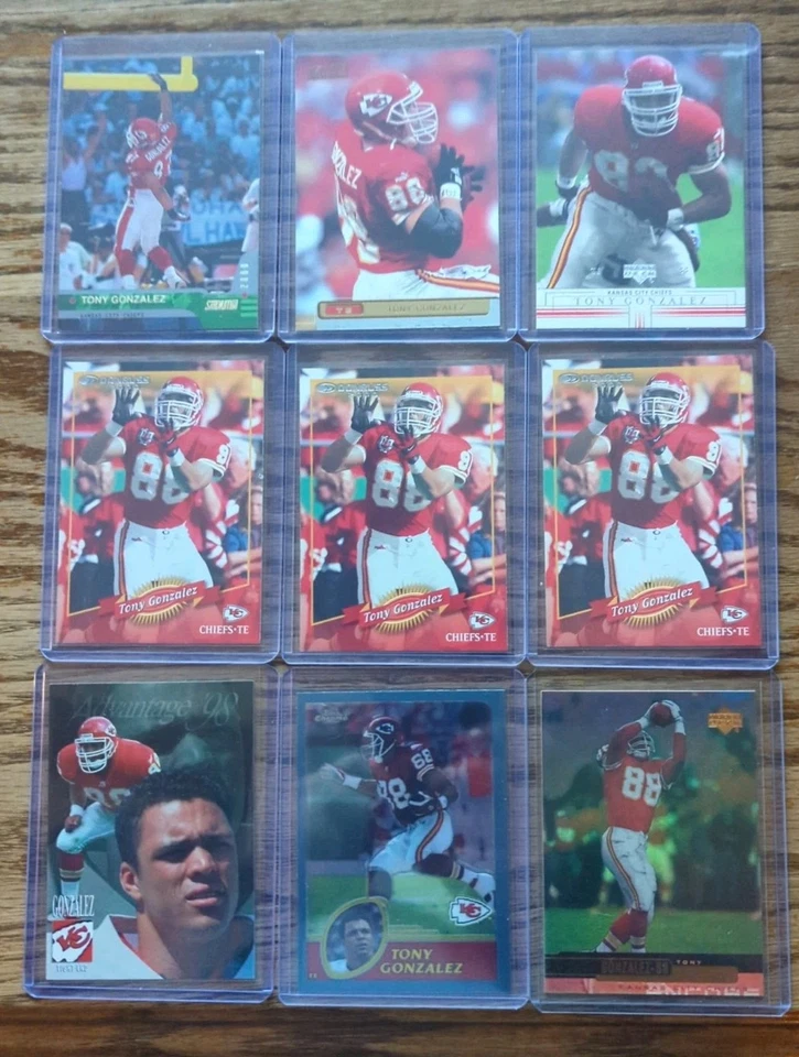 tony gonzalez card Lot, 9 Cards Nr Mint & Sleeved  - Image 1 of 2