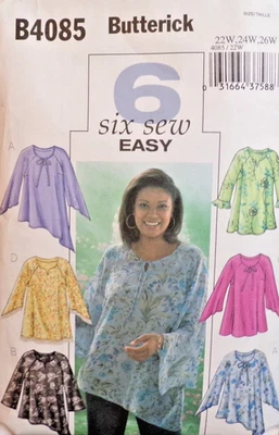 Butterick Sewing Pattern B4085 Womens Top Asymmetrical 6 Styles Size 22W-26W CUT - Image 1 of 4