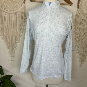 Peter Millar blue and white cocktail print Long Sleeve SPF 50 Shirt Medium - Picture 1 of 7