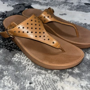 FitFlop Women's 7 The Skinny Lattice Brown Leather Sandals - Picture 1 of 8