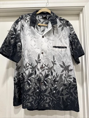 Camisa Hawaiana Royal Creations Negra Blanca Gris Hojas Aloha Talla XL Foto 1 de 4