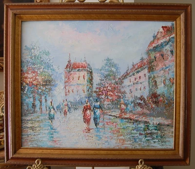 L DE COLECCIÓN AÑOS 70 ORIGINAL MARIE CHARLOT ENMARCADO IMPASTO PINTURA AL ÓLEO ESCENA CALLEJERA PARÍS Foto 1 de 4